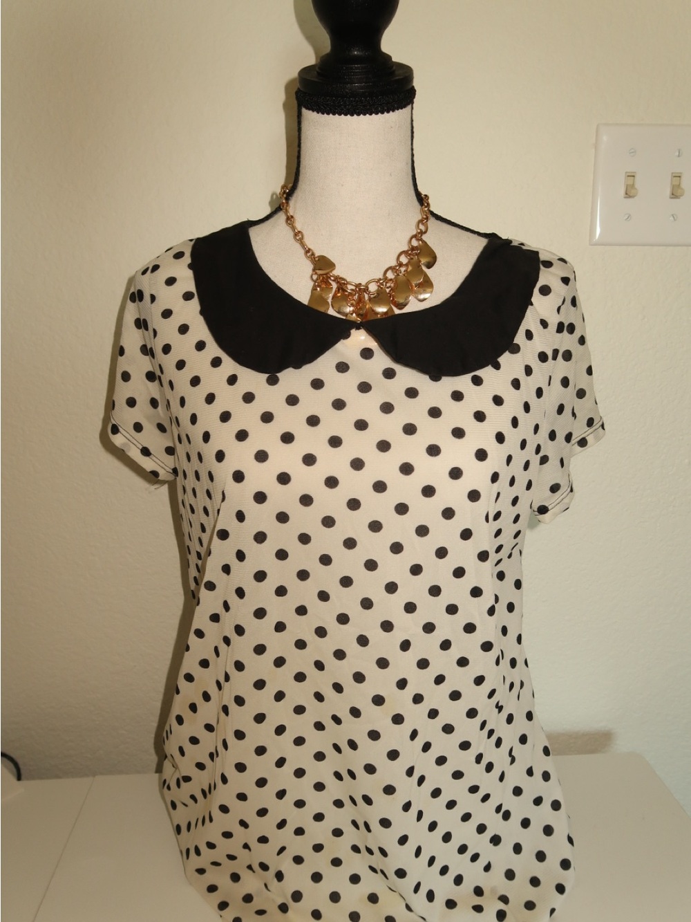 Free Kisses Black Polka Dot Peter Pan Collar Tee